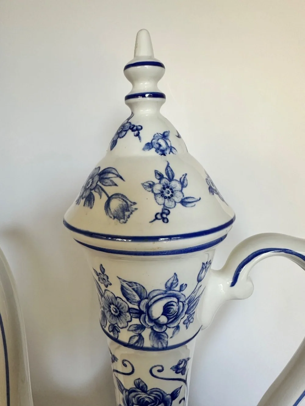 Vintage Norleans Japan Blue & White Floral Tall Teapot/Water Vessel (21 x 11 in)